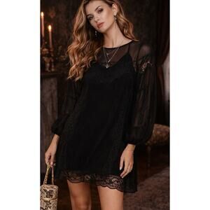 IRO Paris Whimsigoth Macramé Sheer Lace Mini Dress S Black Fairy Romantic Witchy